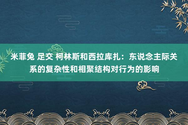 米菲兔 足交 柯林斯和西拉库扎：东说念主际关系的复杂性和相聚结构对行为的影响